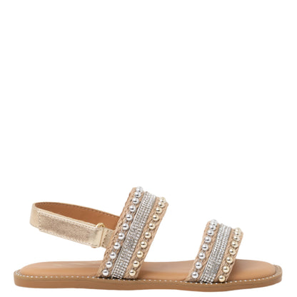 Girls Suissa Light Gold Adjustable Strap Sandal | Nina Shoes