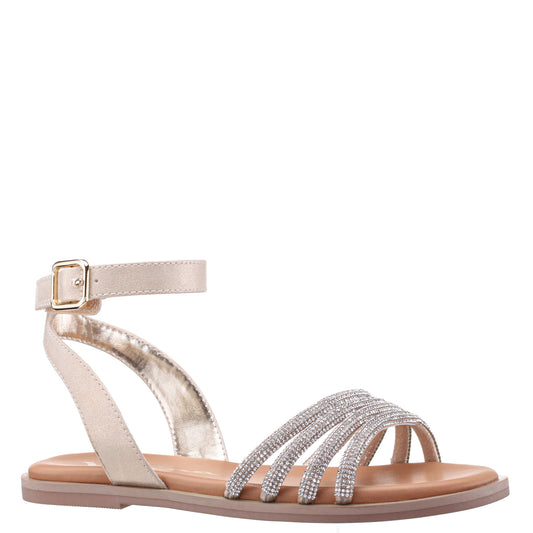 Girls Lois Light Gold Shimmer Rhinestone Sandals | Nina Shoes