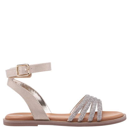 Girls Lois Light Gold Shimmer Rhinestone Sandals | Nina Shoes