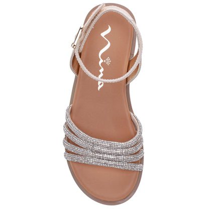 Girls Lois Light Gold Shimmer Rhinestone Sandals | Nina Shoes