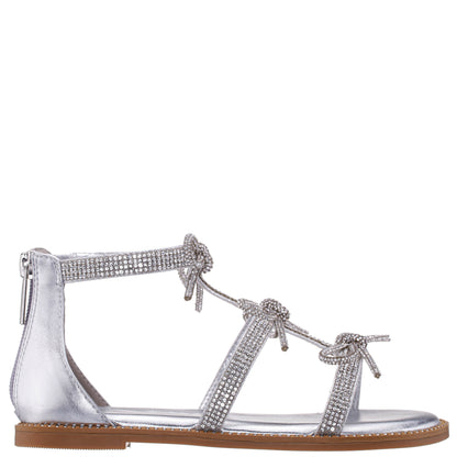 Girls Solace Silver rhinestone sandal with bows | Nina Shoes