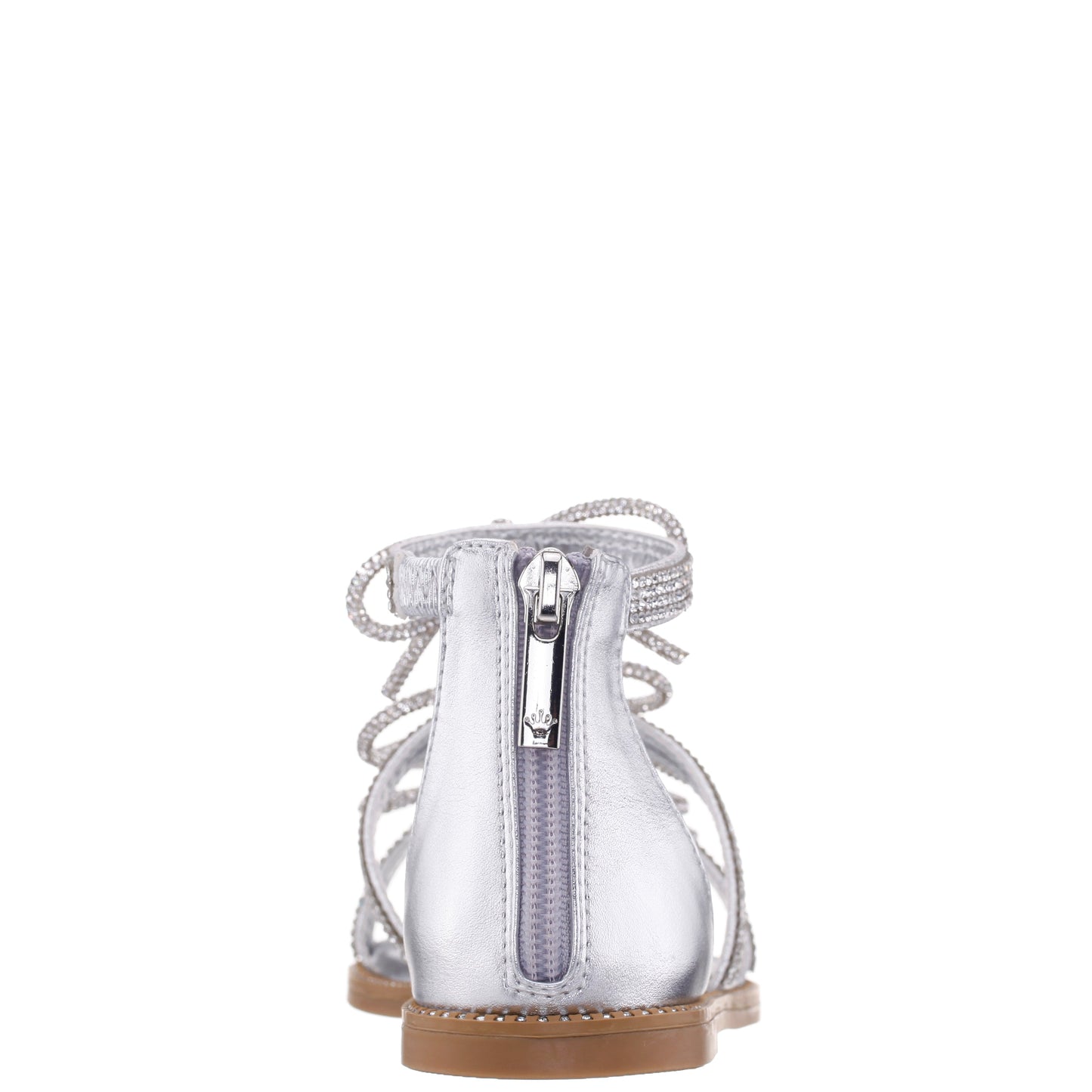 Girls Solace Silver rhinestone sandal with bows | Nina Shoes