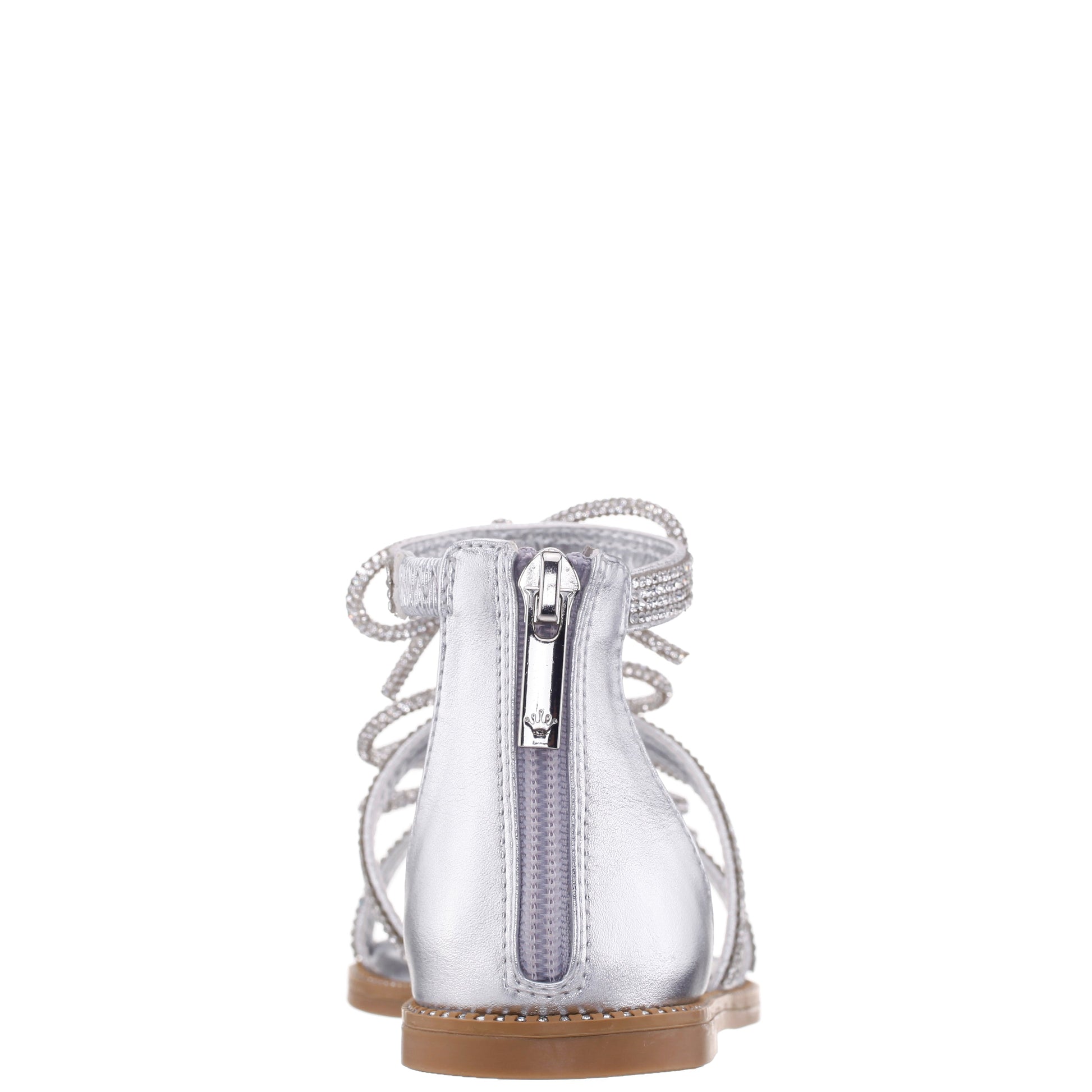 Girls Solace Silver rhinestone sandal with bows | Nina Shoes