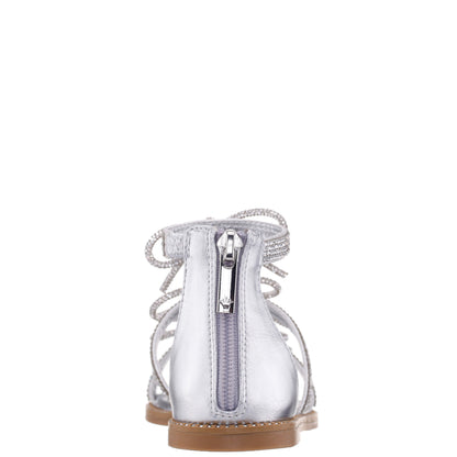 Girls Solace Silver rhinestone sandal with bows | Nina Shoes