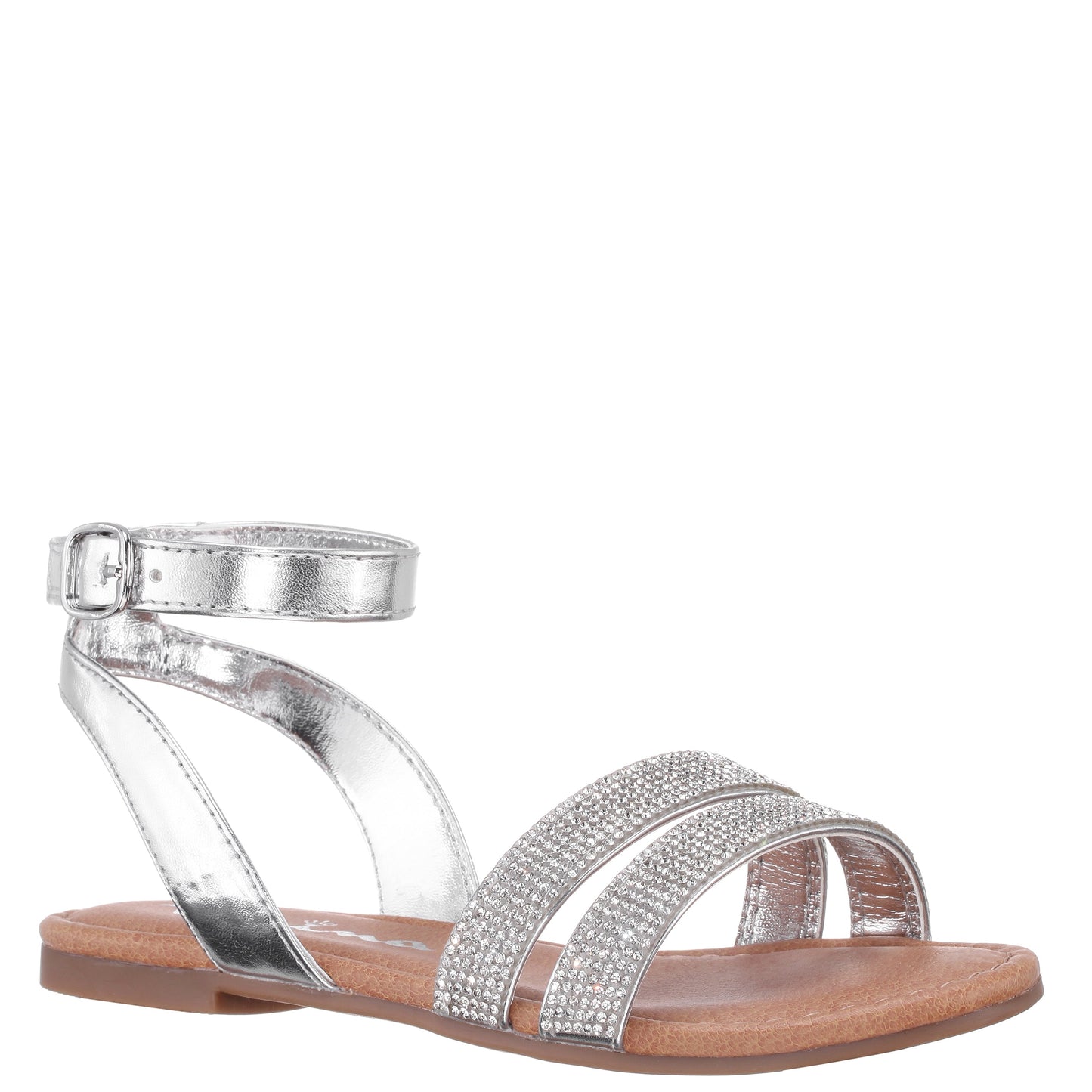Girls Cameena Silver Metallic Rhinestone Sandals | Nina Shoes