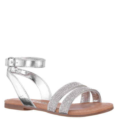 Girls Cameena Silver Metallic Rhinestone Sandals | Nina Shoes
