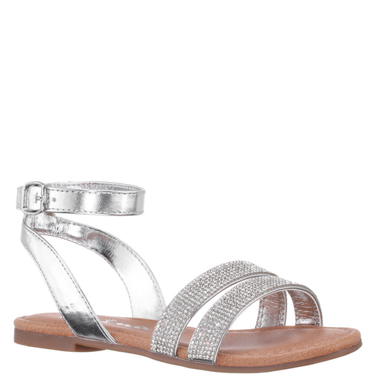 Girls Cameena Silver Metallic Rhinestone Sandals | Nina Shoes