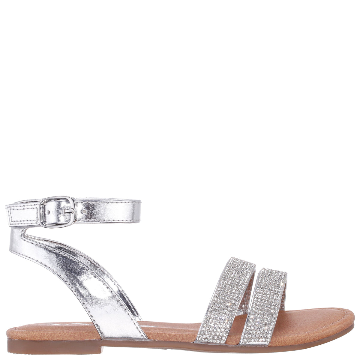 Girls Cameena Silver Metallic Rhinestone Sandals | Nina Shoes