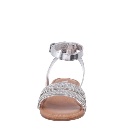 Girls Cameena Silver Metallic Rhinestone Sandals | Nina Shoes