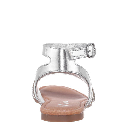 Girls Cameena Silver Metallic Rhinestone Sandals | Nina Shoes