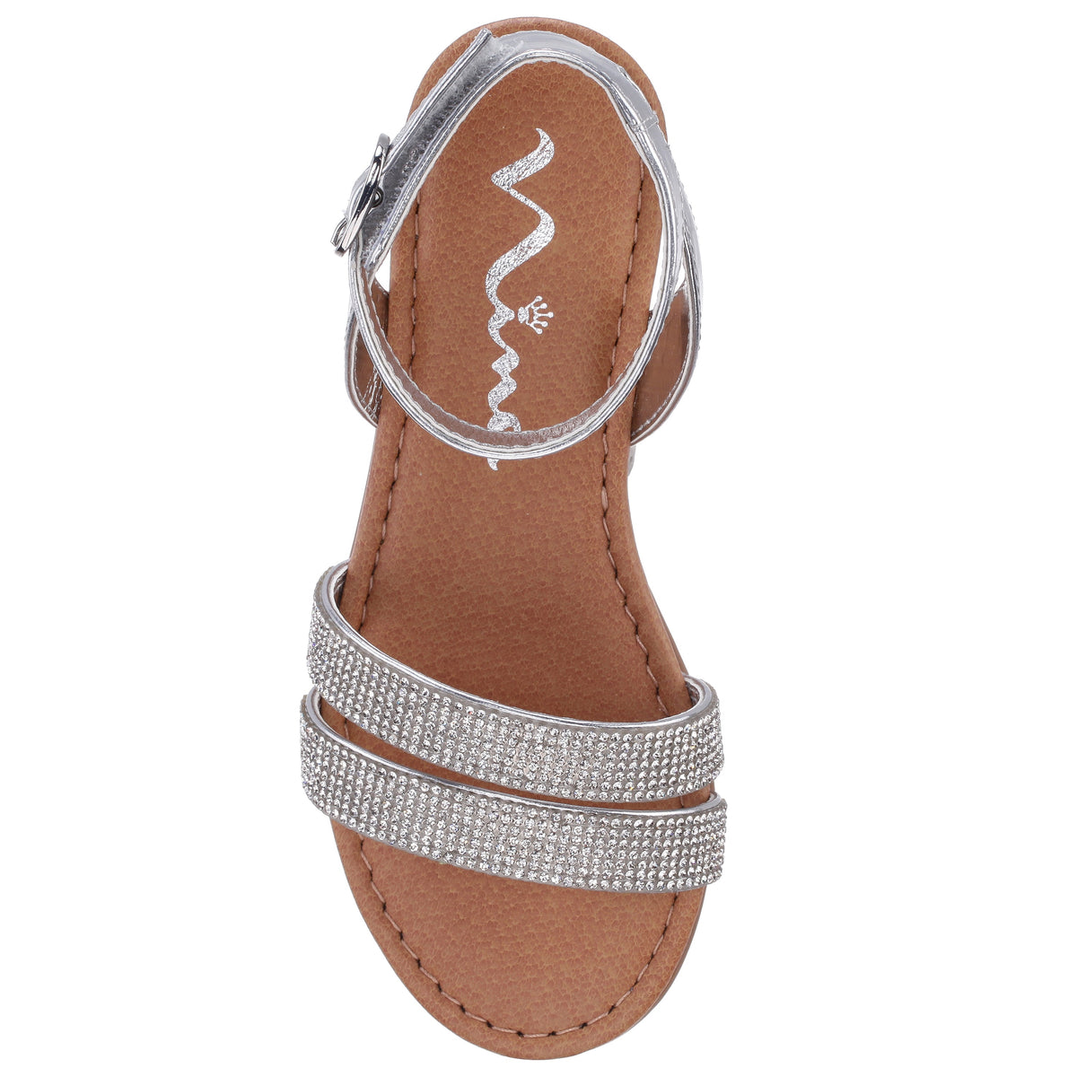 Girls Cameena Silver Metallic Rhinestone Sandals | Nina Shoes