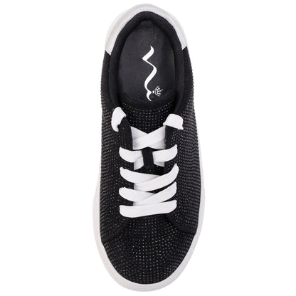 Girls Gigee Black Rhinestone Low Top Sneaker | Nina Shoes