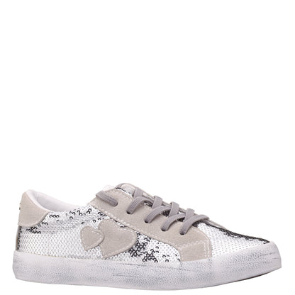 Girls Madelina Silver Sequin Lace Up Sneakers | Nina Shoes