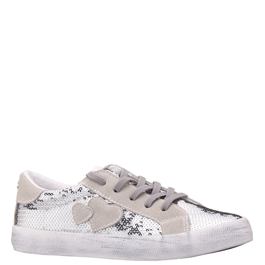 Girls Madelina Silver Sequin Lace Up Sneakers | Nina Shoes