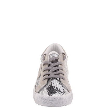 Girls Madelina Silver Sequin Lace Up Sneakers | Nina Shoes
