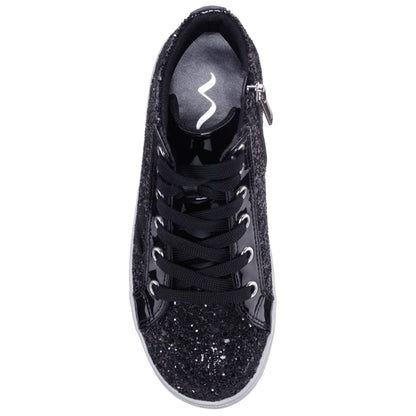 Girls Cass Black Glitter High Top Sneakers | Nina Shoes