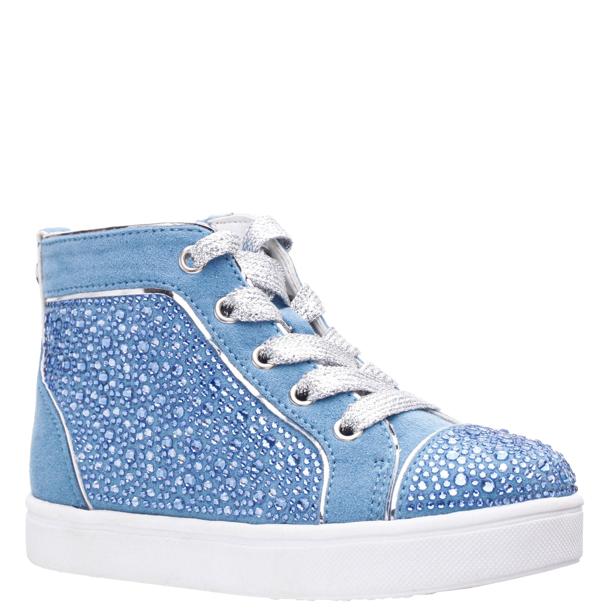 Girls Cossette Blue Rhinestone High Top Sneakers | Nina Shoes