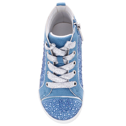 Girls Cossette Blue Rhinestone High Top Sneakers | Nina Shoes