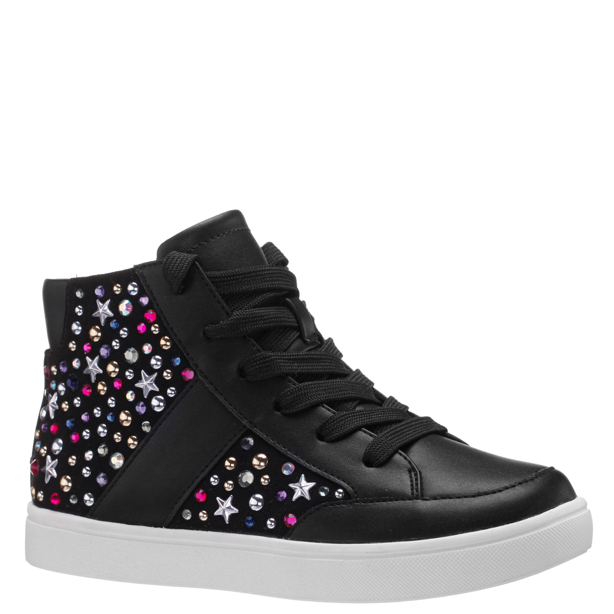 Girls Kala Black Studded High Top Side Zip Sneakers | Nina Shoes
