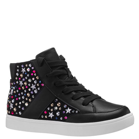 Girls Kala Black Studded High Top Side Zip Sneakers | Nina Shoes