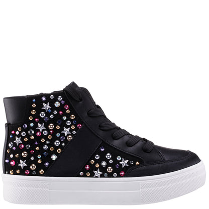 Girls Kala Black Studded High Top Side Zip Sneakers | Nina Shoes
