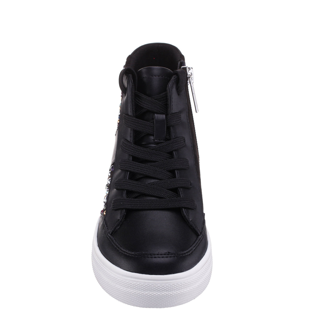 Girls Kala Black Studded High Top Side Zip Sneakers | Nina Shoes