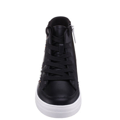 Girls Kala Black Studded High Top Side Zip Sneakers | Nina Shoes