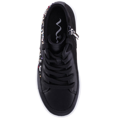 Girls Kala Black Studded High Top Side Zip Sneakers | Nina Shoes