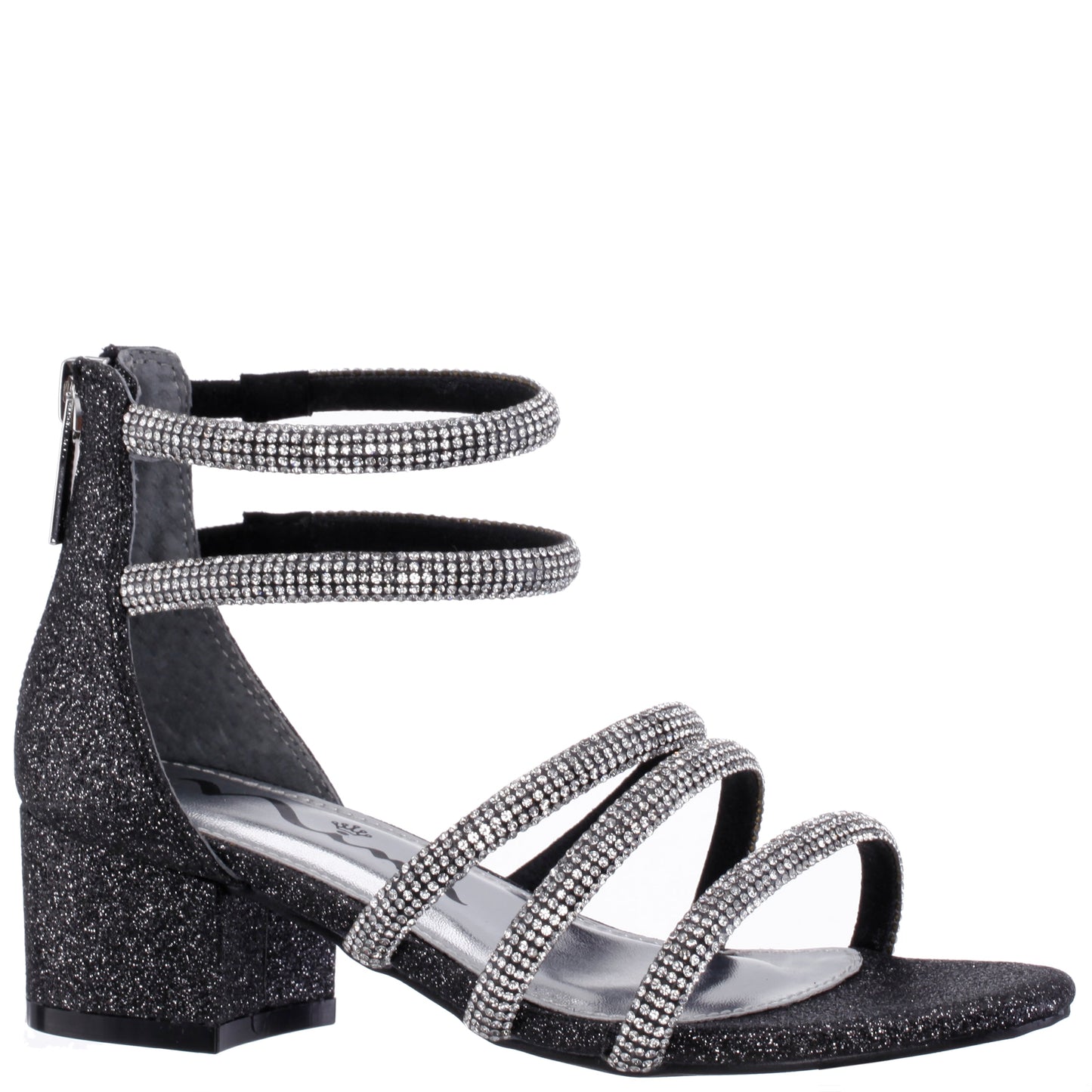 Girls Sparklar Black Glitter Rhinestone Dress Sandals | Nina Shoes
