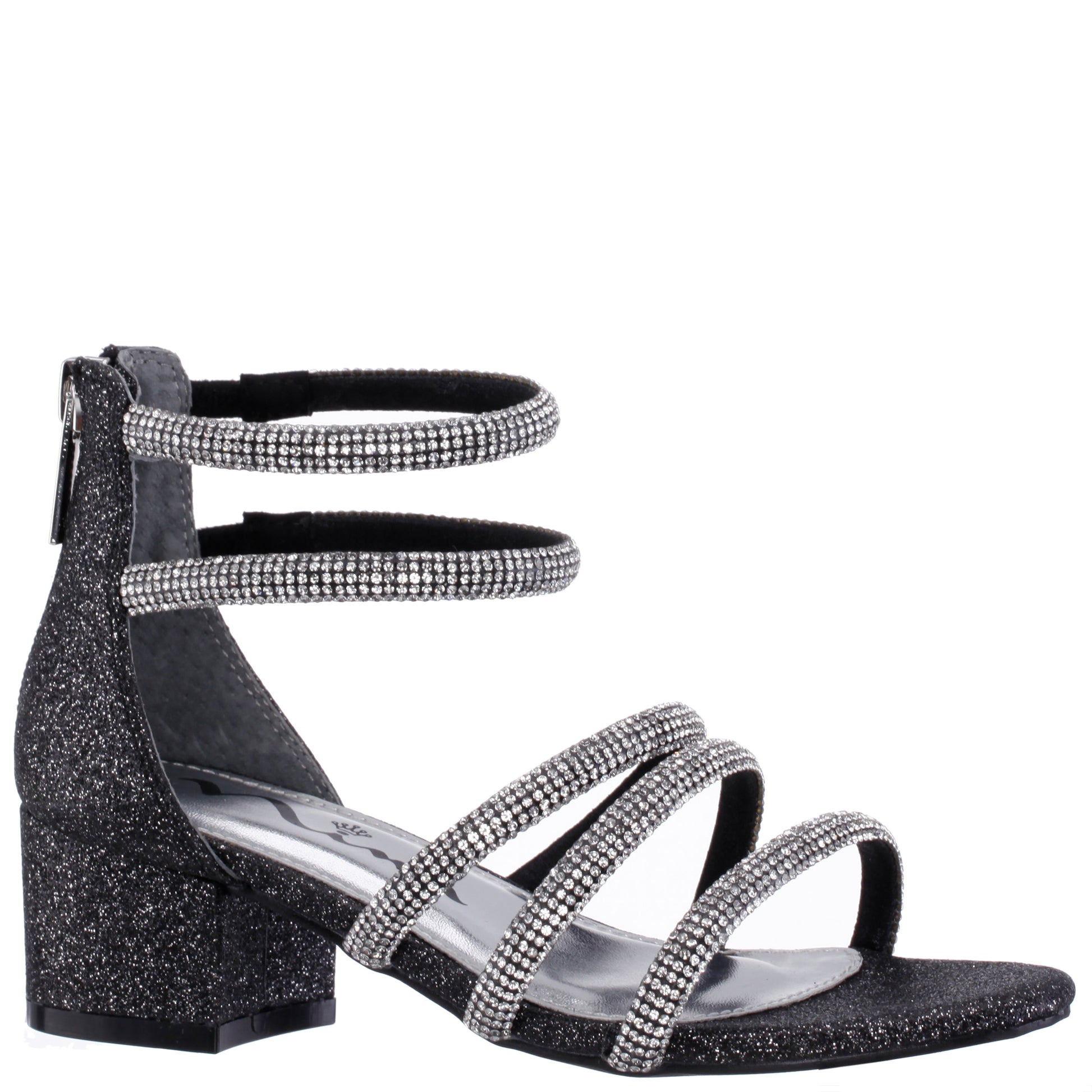 Girls Sparklar Black Glitter Rhinestone Dress Sandals | Nina Shoes
