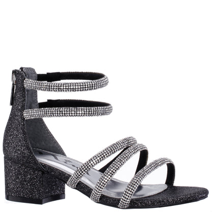 Girls Sparklar Black Glitter Rhinestone Dress Sandals | Nina Shoes