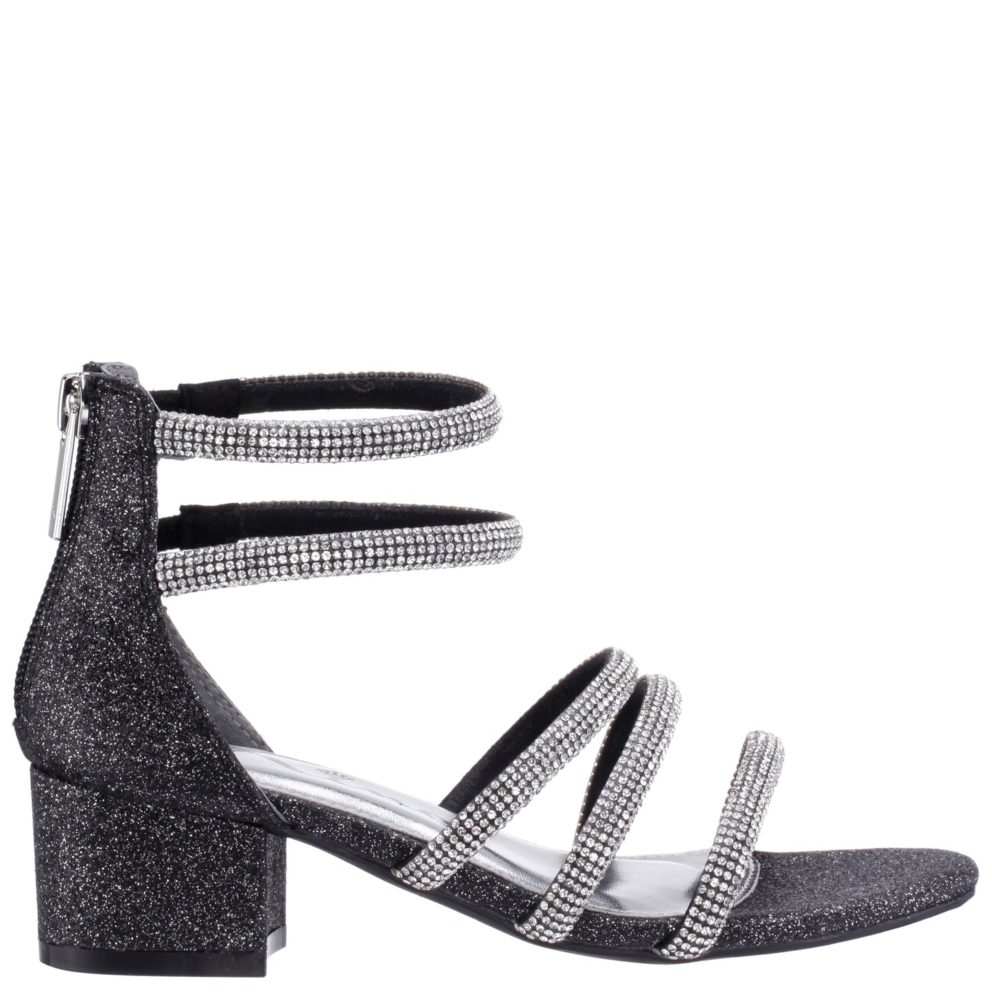 Girls Sparklar Black Glitter Rhinestone Dress Sandals | Nina Shoes