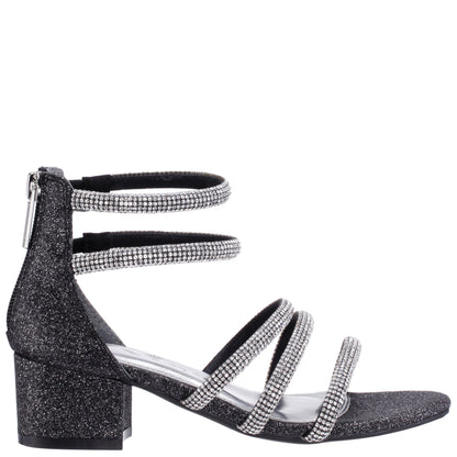 Girls Sparklar Black Glitter Rhinestone Dress Sandals | Nina Shoes