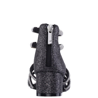 Girls Sparklar Black Glitter Rhinestone Dress Sandals | Nina Shoes
