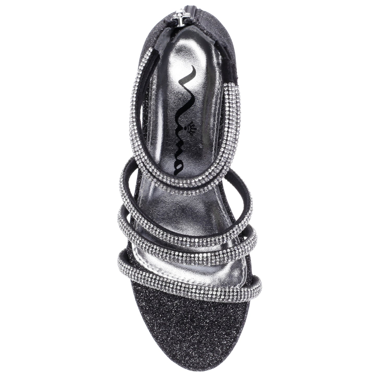 Girls Sparklar Black Glitter Rhinestone Dress Sandals | Nina Shoes
