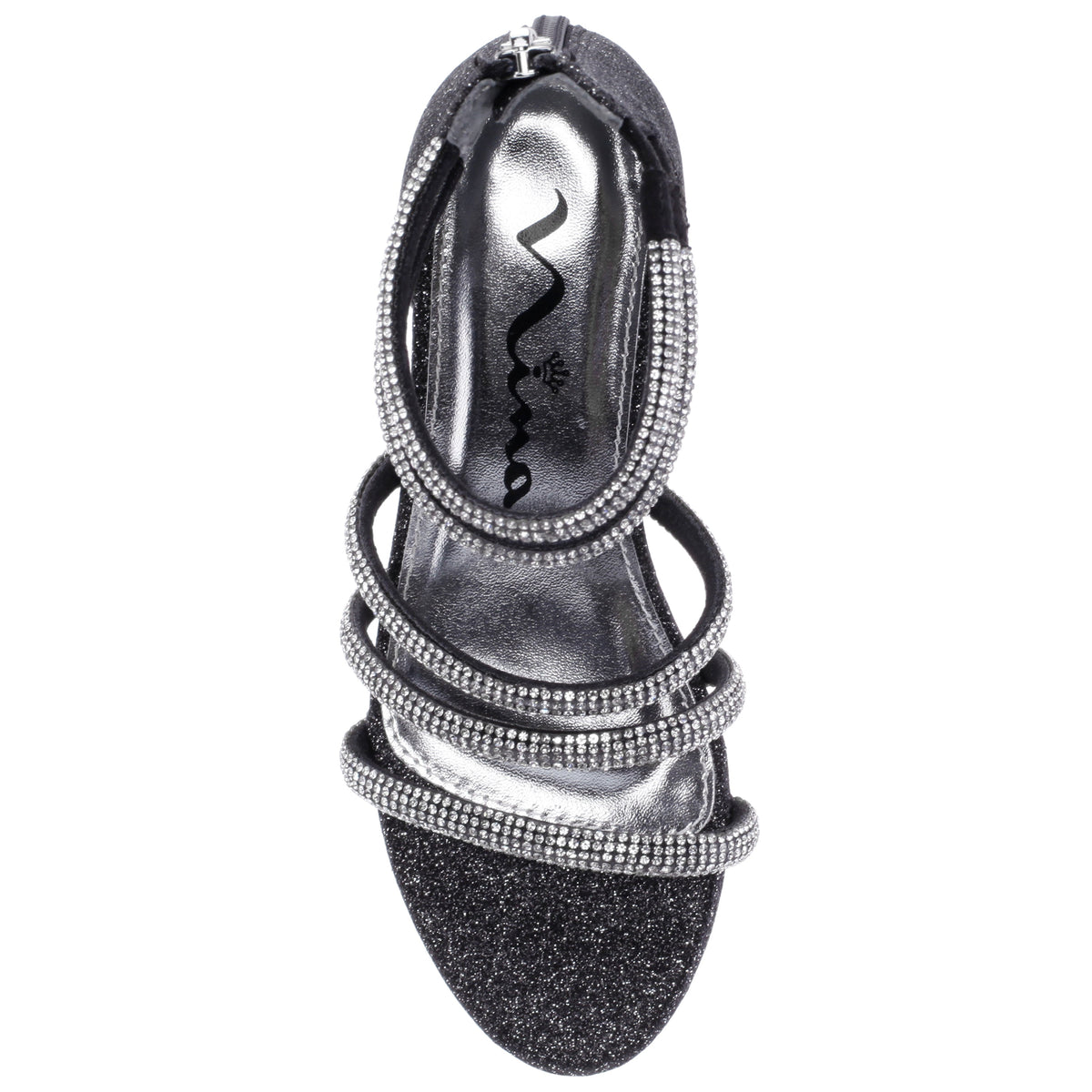 Girls Sparklar Black Glitter Rhinestone Dress Sandals | Nina Shoes