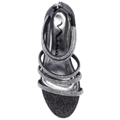 Girls Sparklar Black Glitter Rhinestone Dress Sandals | Nina Shoes