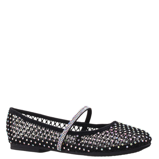 Girls Jessa Black Rhinestone Mesh Ballet Flats | Nina Shoes