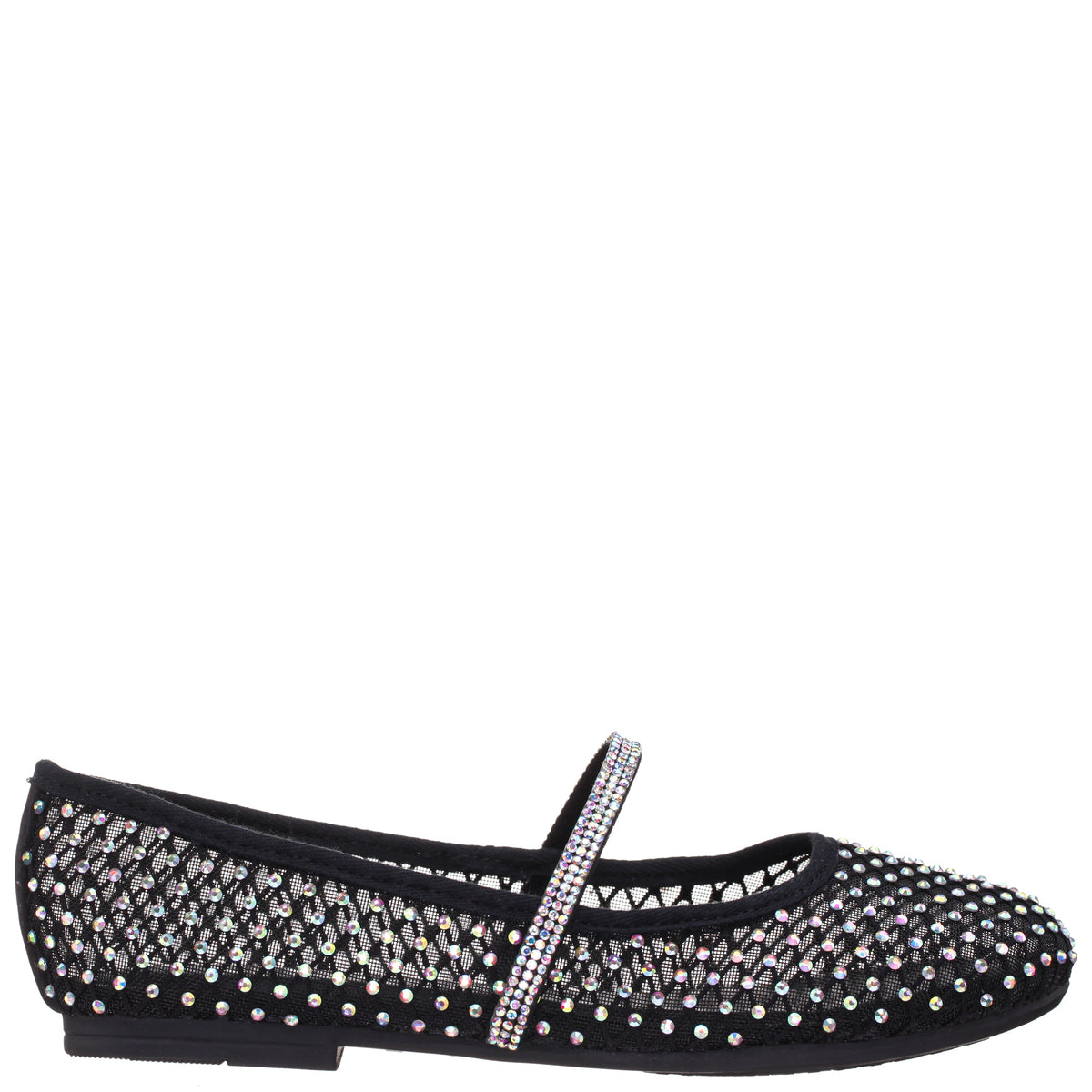Girls Jessa Black Rhinestone Mesh Ballet Flats | Nina Shoes