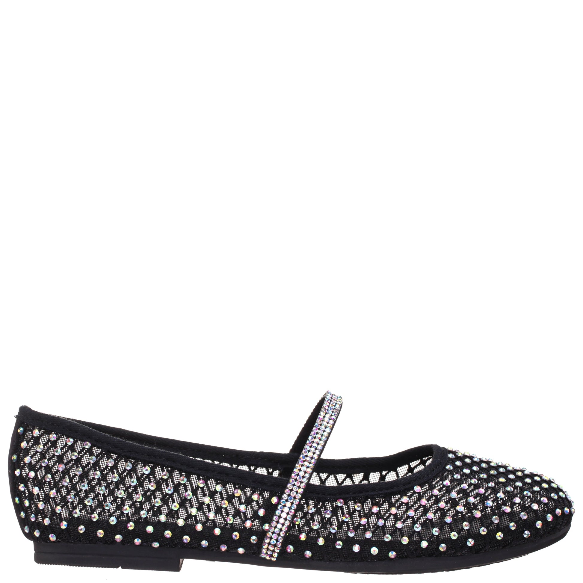 Girls Jessa Black Rhinestone Mesh Ballet Flats | Nina Shoes
