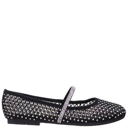 Girls Jessa Black Rhinestone Mesh Ballet Flats | Nina Shoes