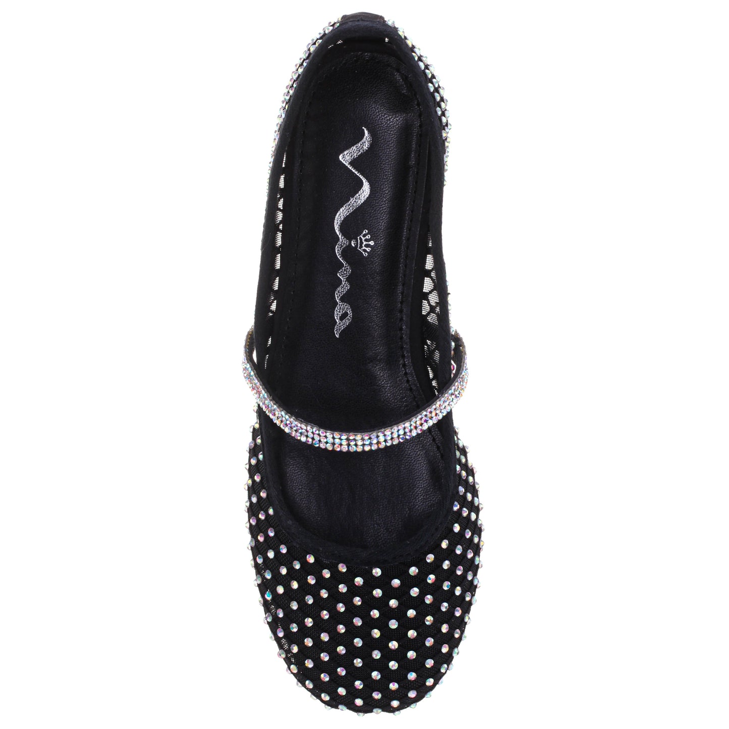 Girls Jessa Black Rhinestone Mesh Ballet Flats | Nina Shoes