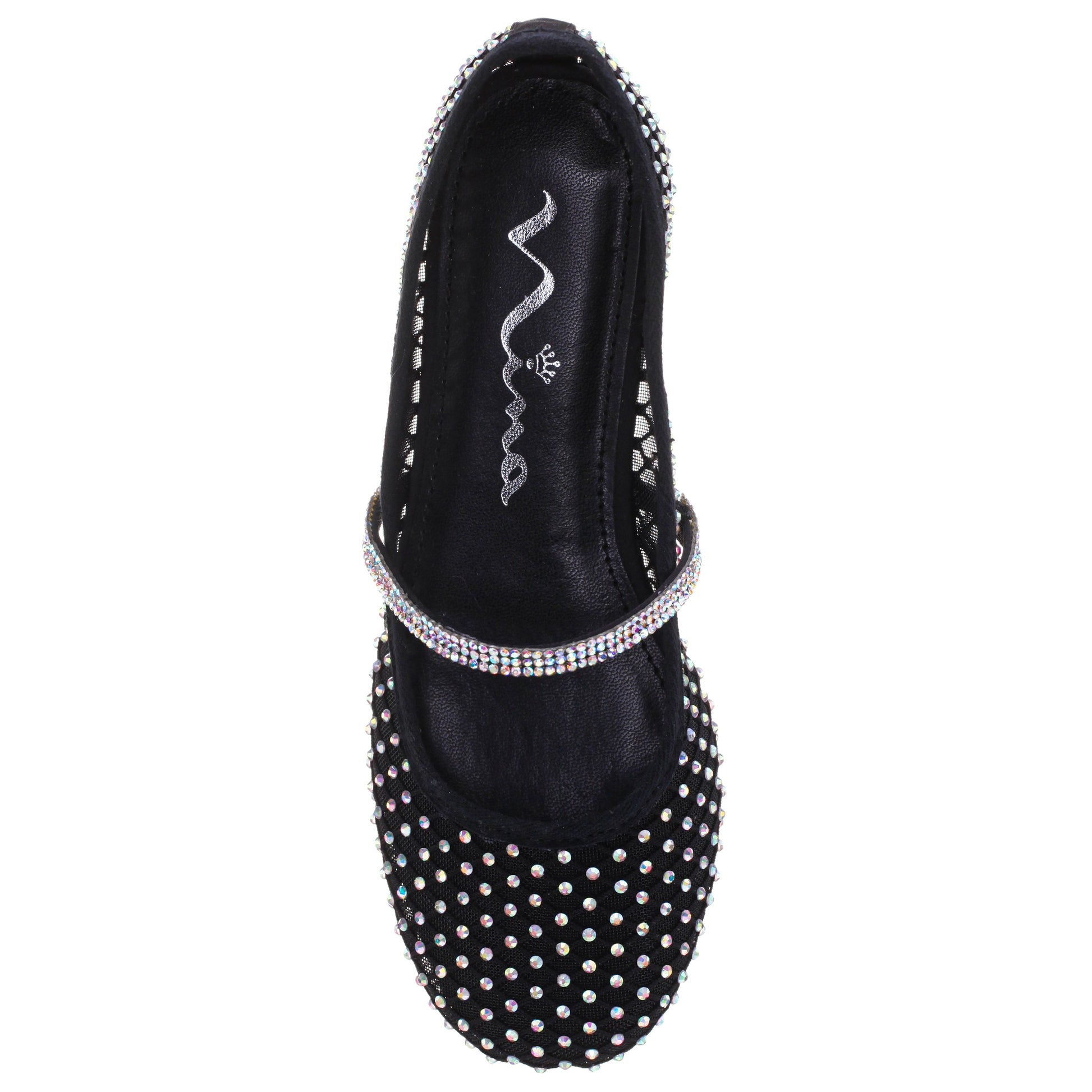 Girls Jessa Black Rhinestone Mesh Ballet Flats | Nina Shoes