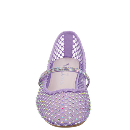 Girls Jessa Purple Rhinestone Mesh Ballet Flats | Nina Shoes