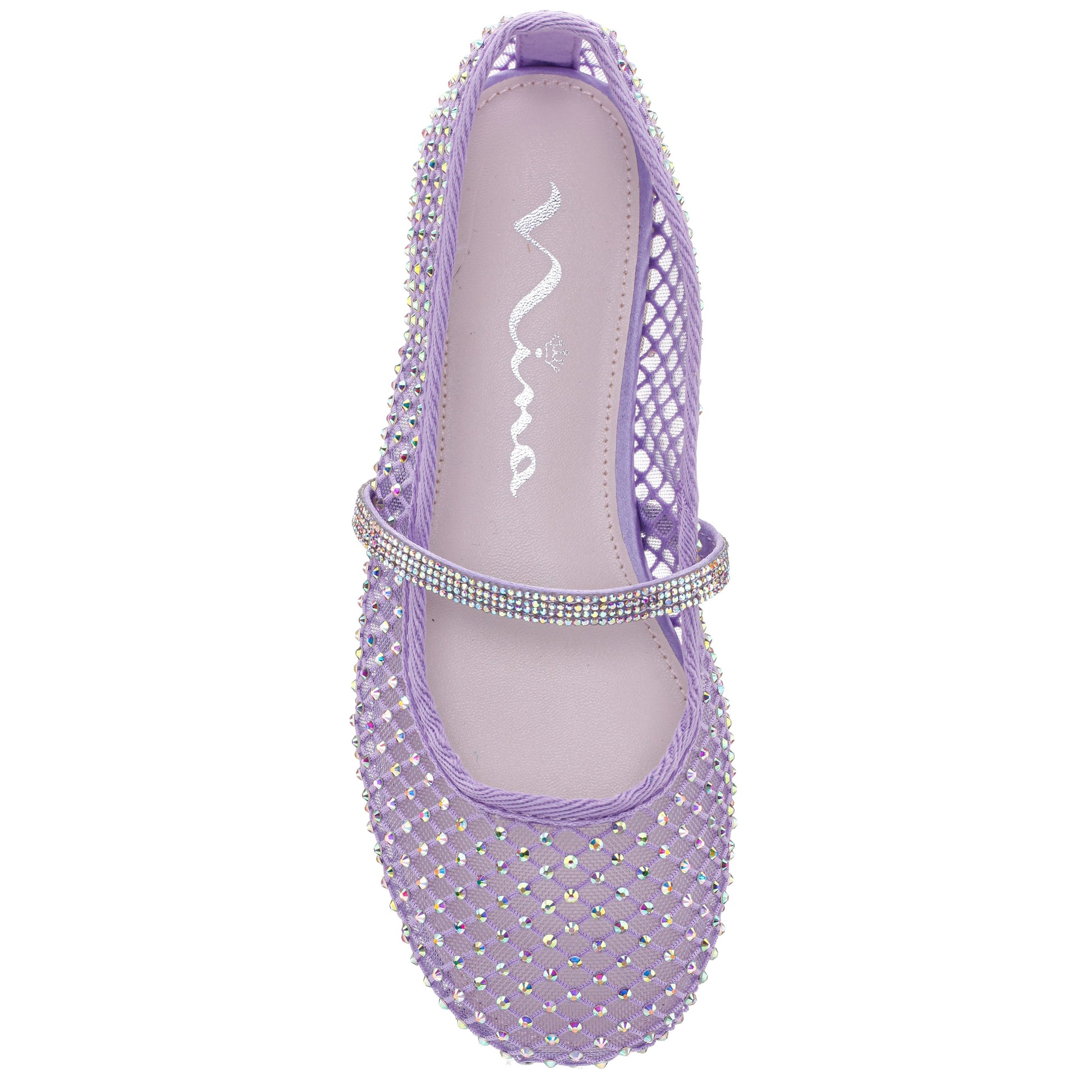 Girls Jessa Purple Rhinestone Mesh Ballet Flats | Nina Shoes