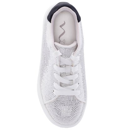 Girls Gigee White Rhinestone Low Top Sneakers | Nina Shoes