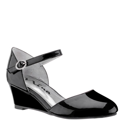 Girls Lenora Black Wedge Dress Shoes | Nina Shoes