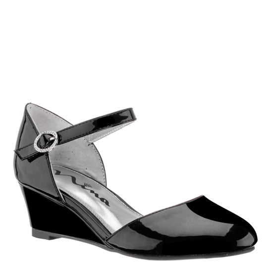 Girls Lenora Black Wedge Dress Shoes | Nina Shoes