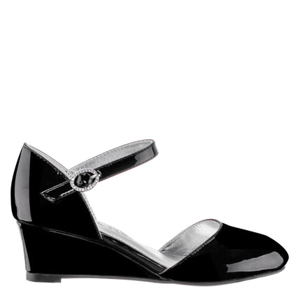 Girls Lenora Black Wedge Dress Shoes | Nina Shoes