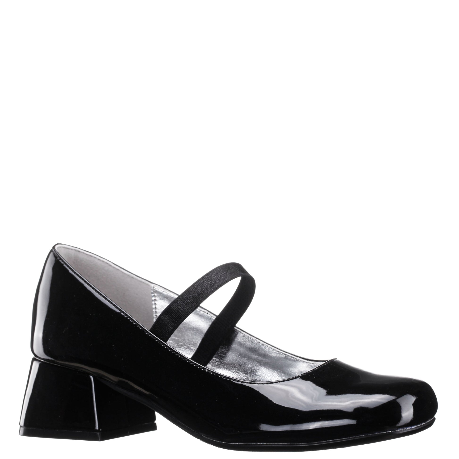Girls Tevi Black Patent Elastic Strap Dress Shoes | Nina Shoes